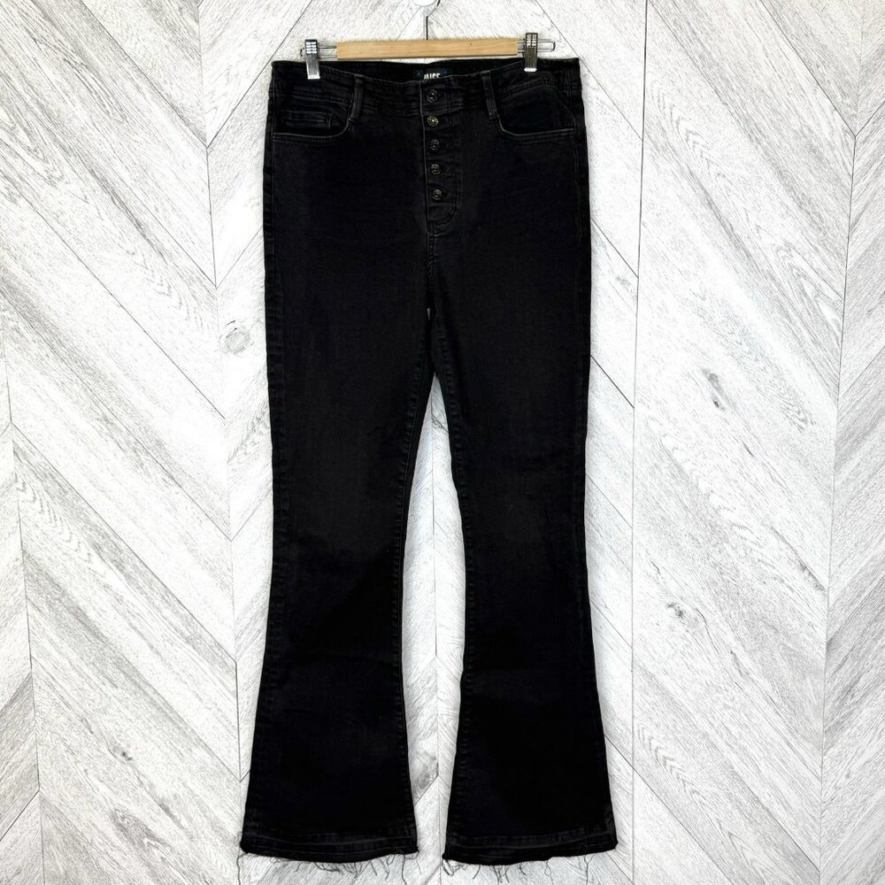 Paige Jeans High Rise Lou Lou Wide Leg Flare Womens Size 32x34 Black Button Fly